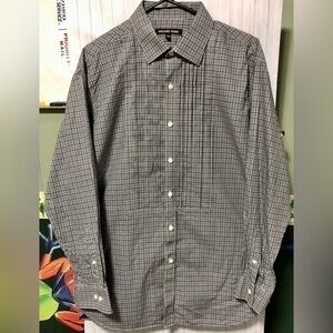 💠Michael Kors navy & white plaid button down cotton dress shirt